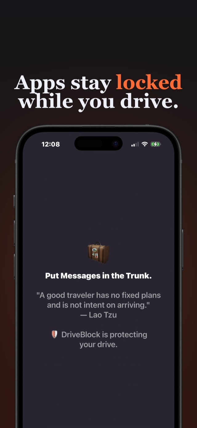 DriveBlock block screen shown while a drive is active: apps stay locked
